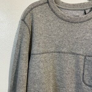 Toad&Co Mens Gray Recycled Wool Blend Knit Pocket Crewneck Sweater Large Warm